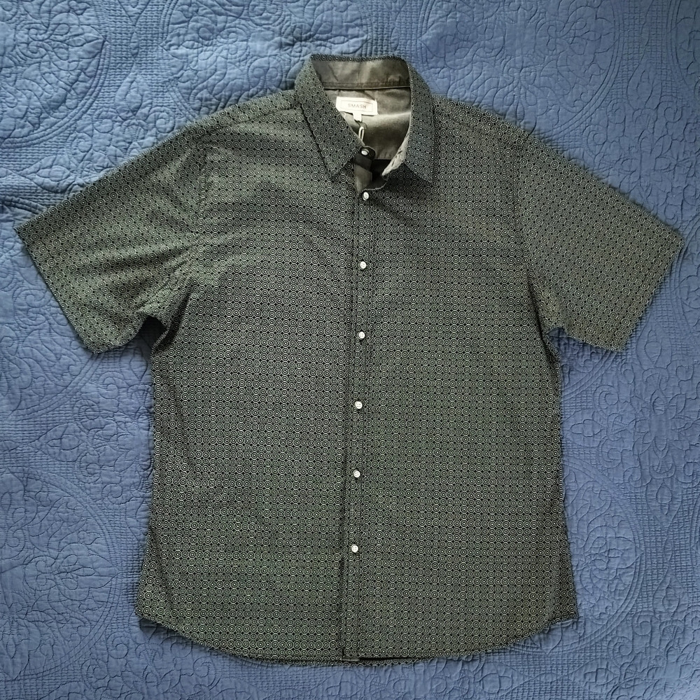 Men's Black Patterned Button Shirt Size XXL: Extra Large (Circles, Smash, Dots)